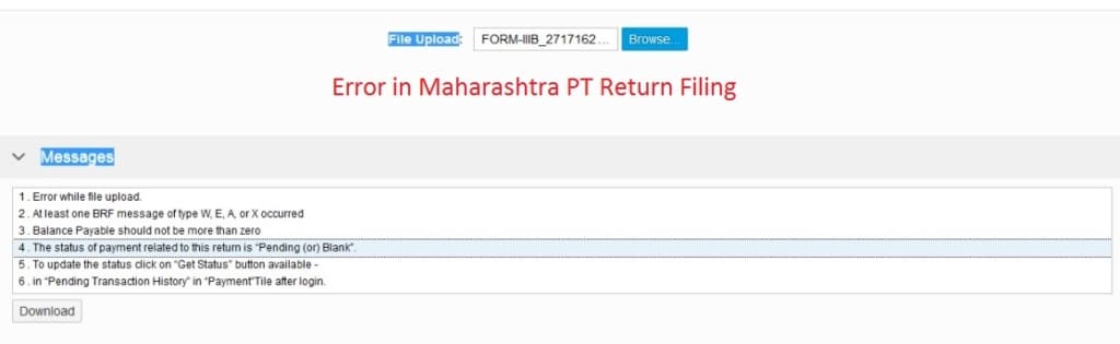 Errors in Filing PT Return in Maharashtra